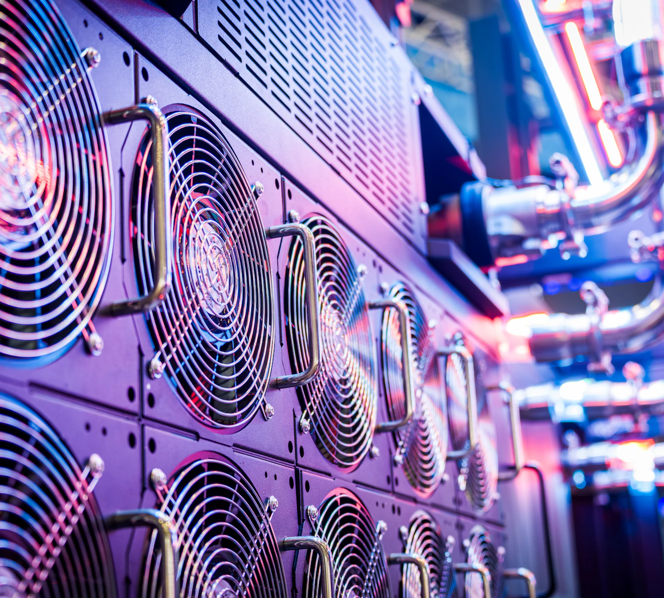 Rows of server cooling fans in a data center